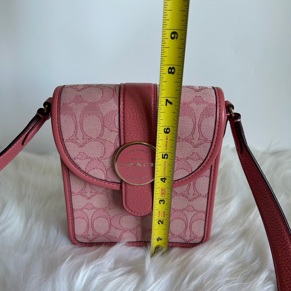 Coach North/South Lonnie Pink Signature Jacquard Leather Crossbody Bag Excellent - Picture 8 of 9